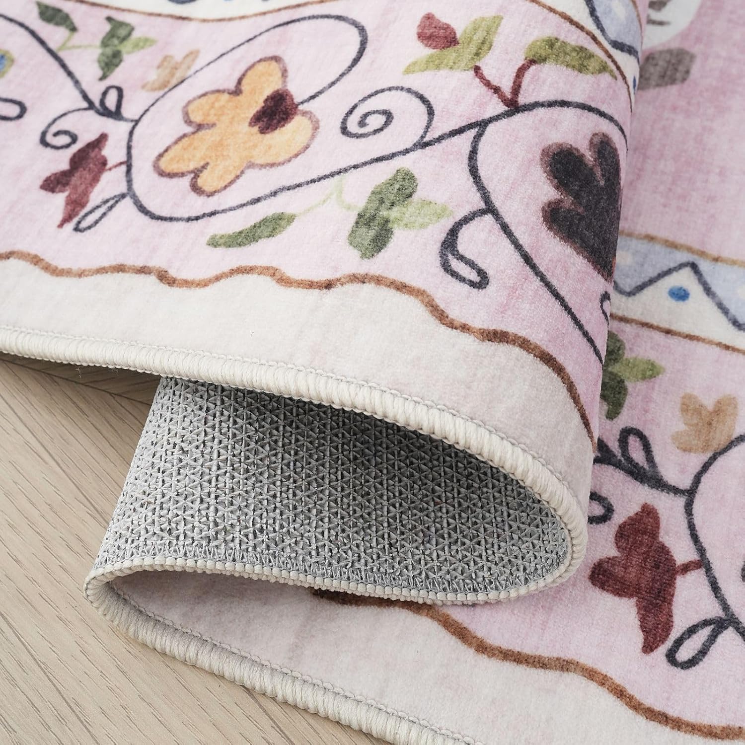 Thumbnail 5 de Rugcomf Boho Floral Animal Living Room Rug, 5x7 Machine Washable Low Pile (Pink)