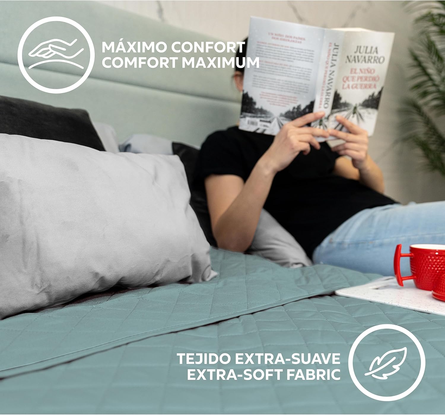 Thumbnail 3 de Easycosy Couvre-Lit Boutis Matelassé Aigue-Marine 250x260 cm – pour lit 160x200/180x200