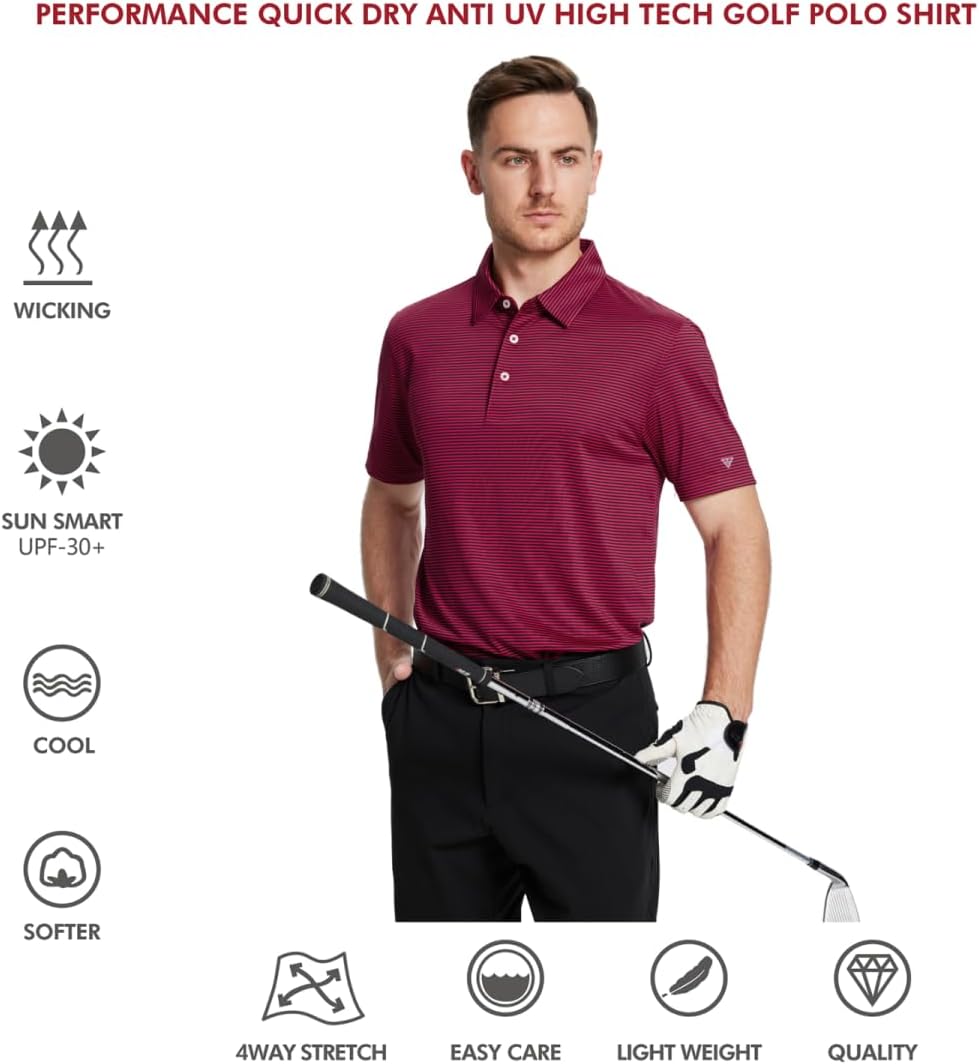 Thumbnail 4 de MaelReg Men's Dry Fit Golf Shirt - Short Sleeve, Stripe Print, Moisture-Wicking UPF 30+