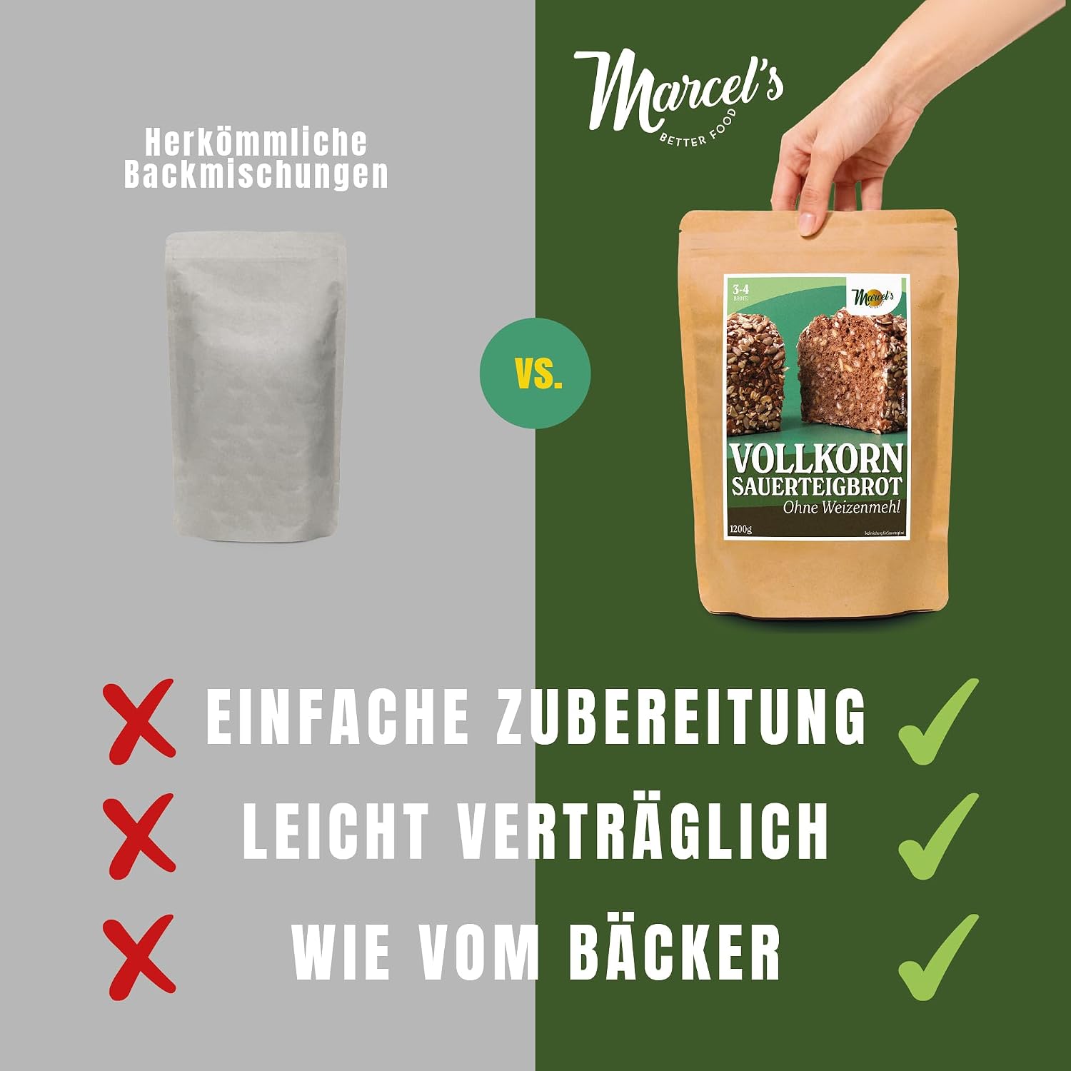 Detalle de Marcel's Vollkorn Sauerteigbrot ohne Weizenmehl – 1200 g fester, vielseitiger Brotbackmix