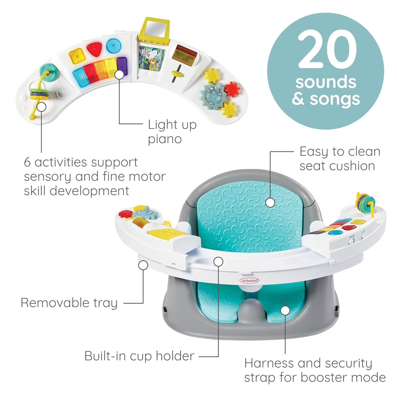 Thumbnail 2 de Infantino Music & Lights 3-in-1 Baby-Booster: Entdeckungssitz, Sitzerhöhung und Tischsitz in Blau