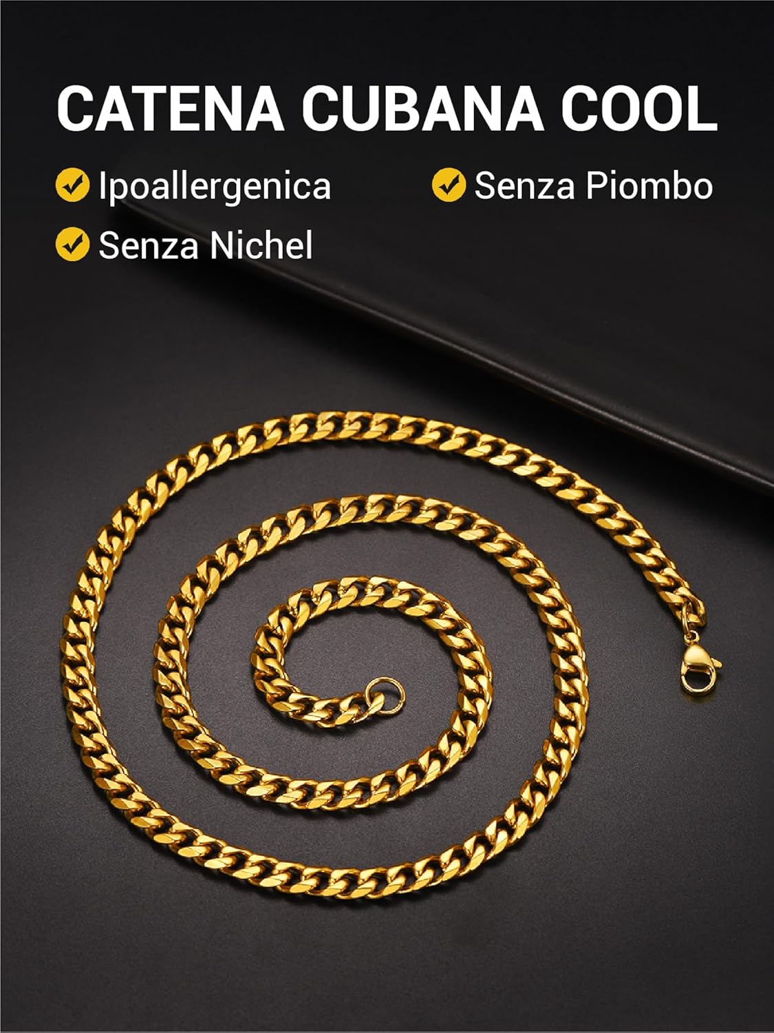 Thumbnail 6 de Collana PROSTEEL a catena cubana in acciaio inox/placcato oro (uomo e donna) con lunghezze 35–75 cm