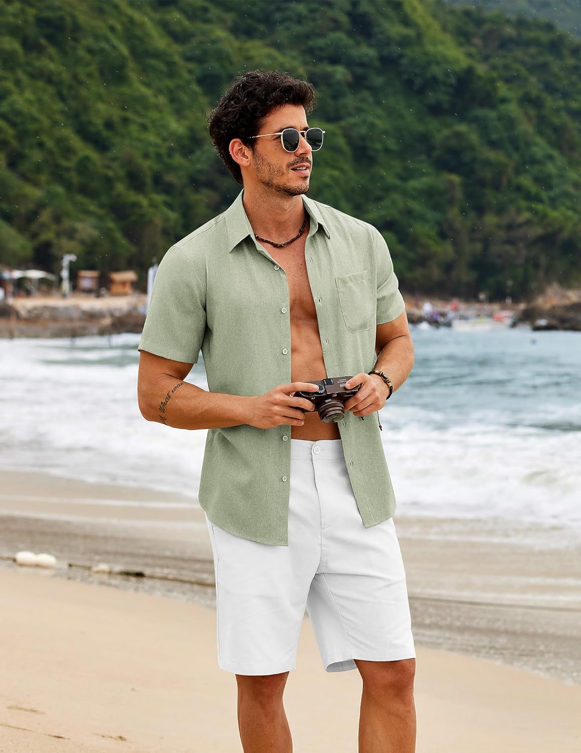 Thumbnail 2 de COOFANDY Herren Hemd Kurzarm Sommer – Leichtes Freizeithemd mit Brusttasche, Regular Fit