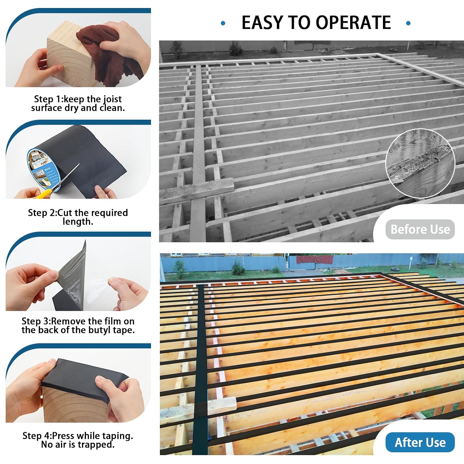 Thumbnail 4 de Heelos Deck Joist Tape 6''×50' – Weather-Resistant Butyl Decking Tape
