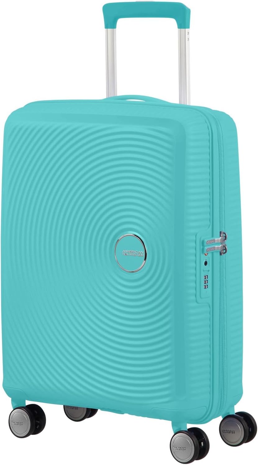 Detalle de American Tourister Soundbox Spinner S erweiterbar 55 cm (Poolside Blue) – Handgepäck mit TSA-Schloss