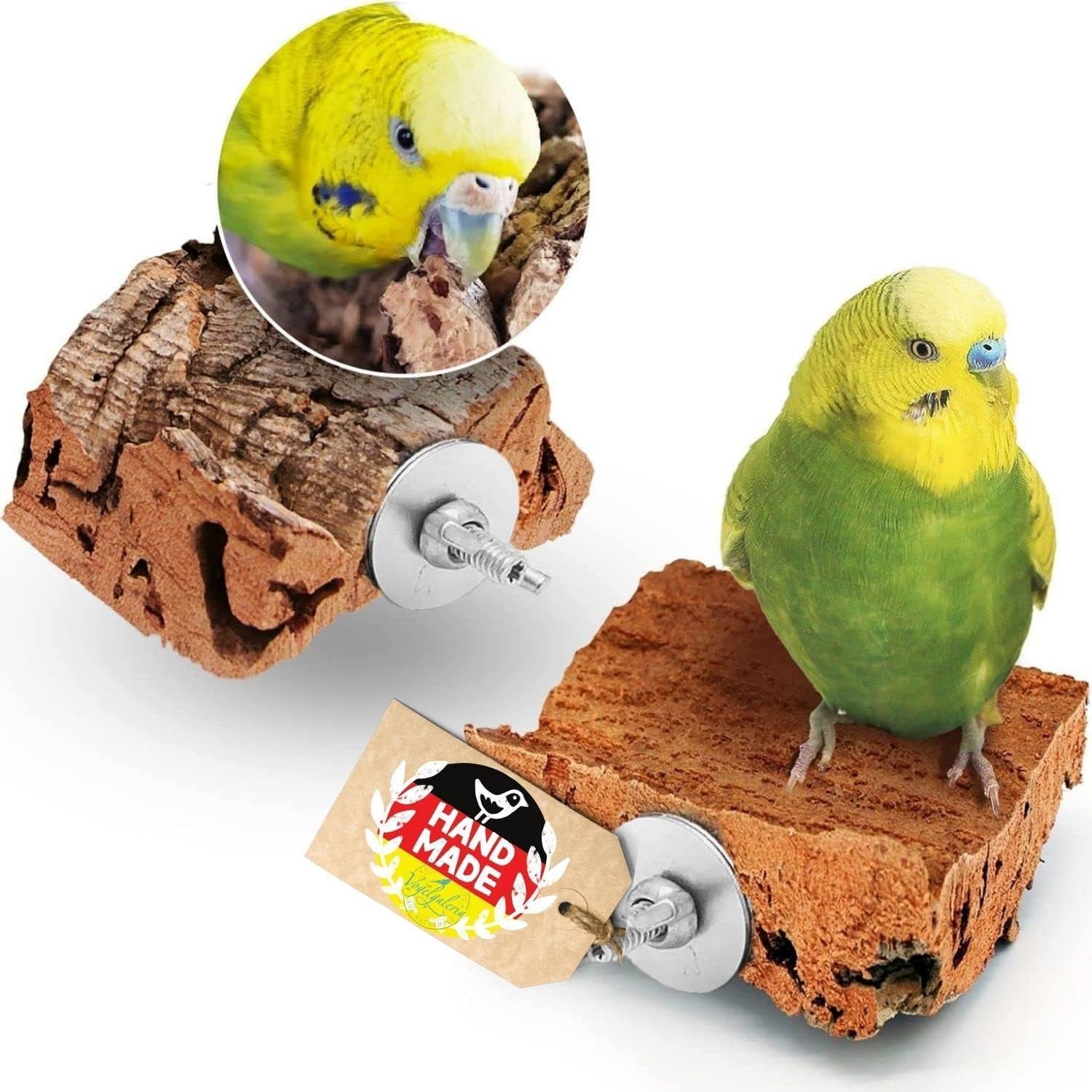 Vogelgaleria 2 x Kork-Pickstein – Natürliche Krallen- und Schnabelpflege für Vögel