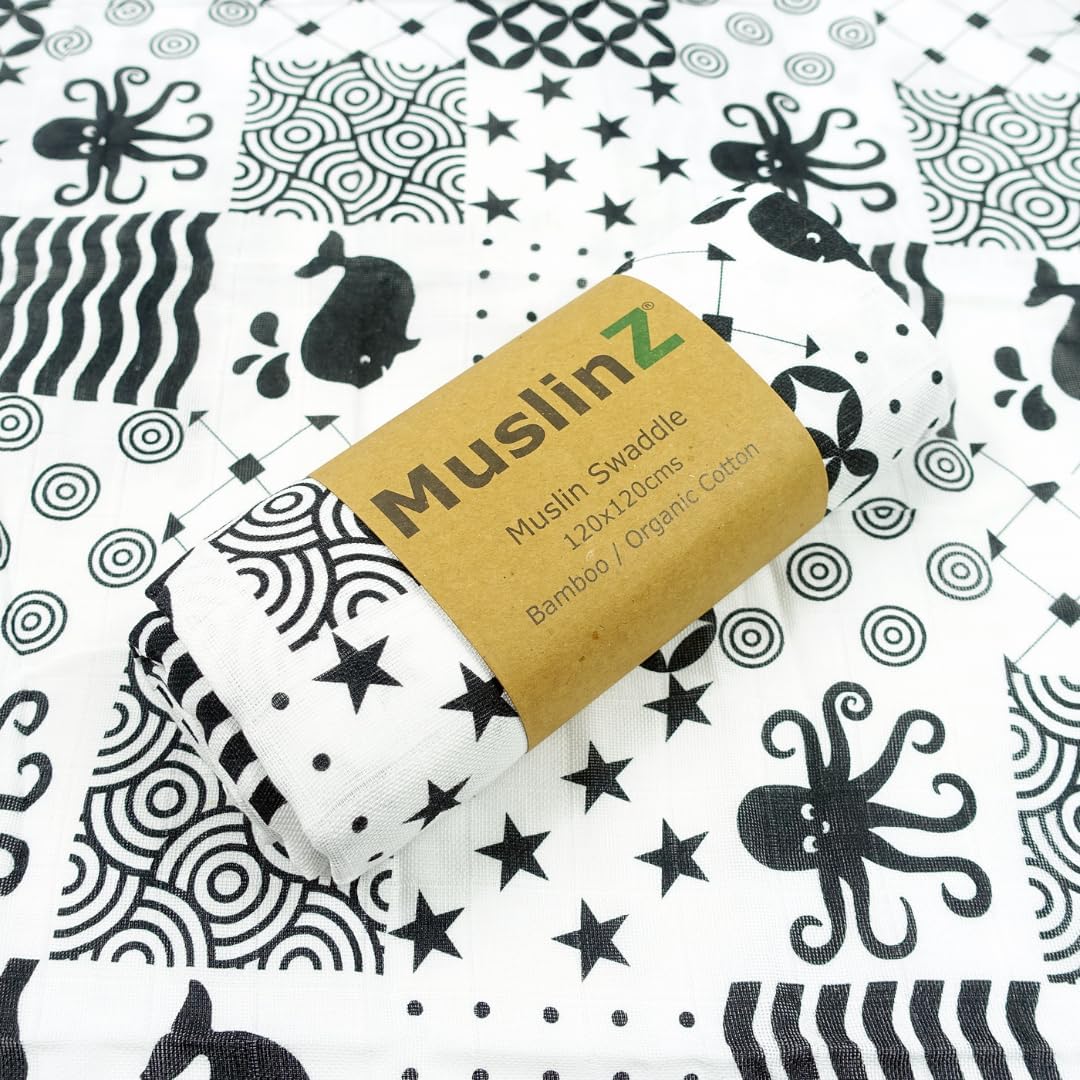 Thumbnail 1 de MuslinZ Newborn Sensory Muslin Squares 120x120 cm in Black & White