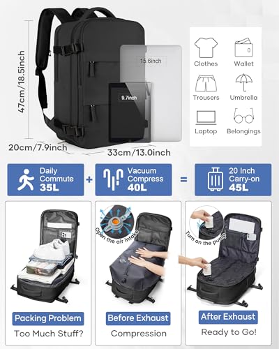 Thumbnail 4 de SZLX Mochila de vacío con bomba y compresión para cabina (Ryanair) con compartimento para portátil y separación húmedo/seco