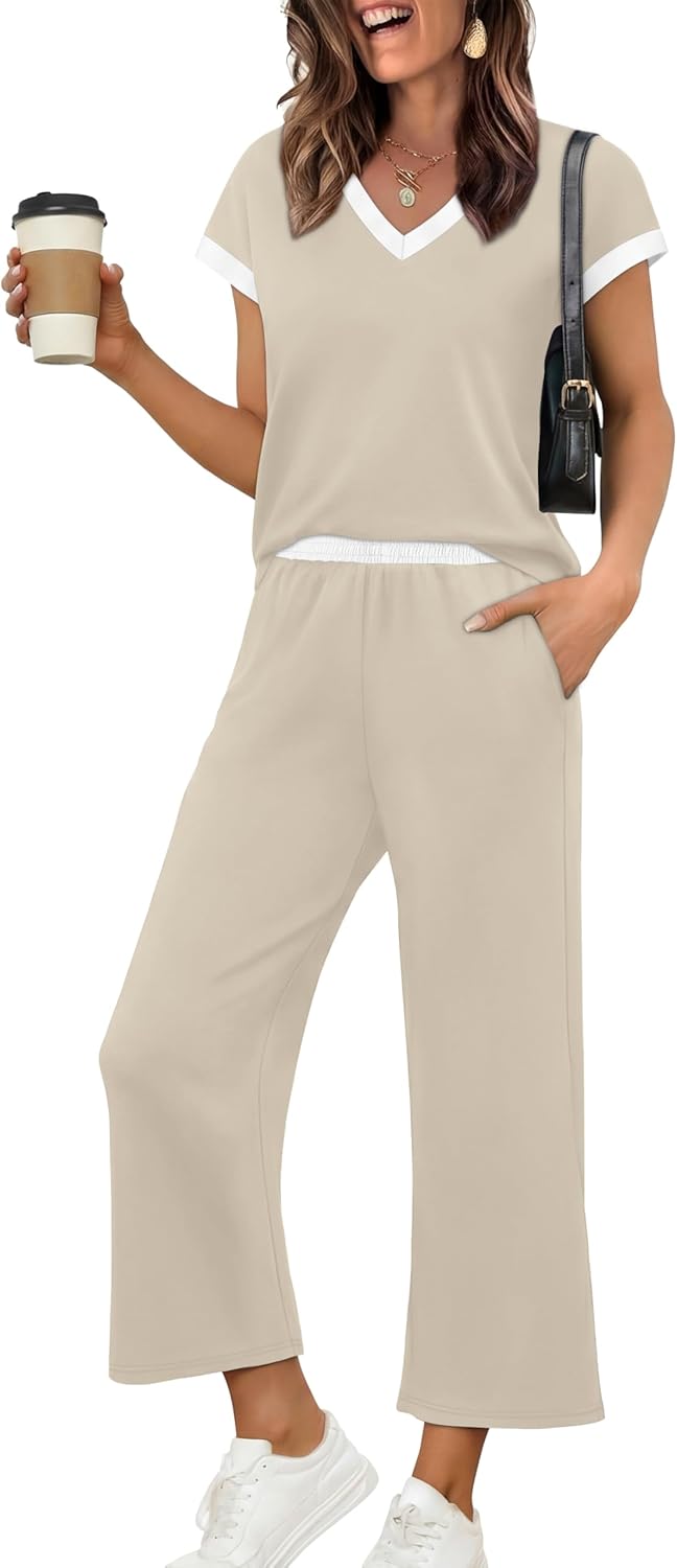 Detalle de Sampeel Two-Piece Lounge Set for Women (Color Block Matching Outfit)