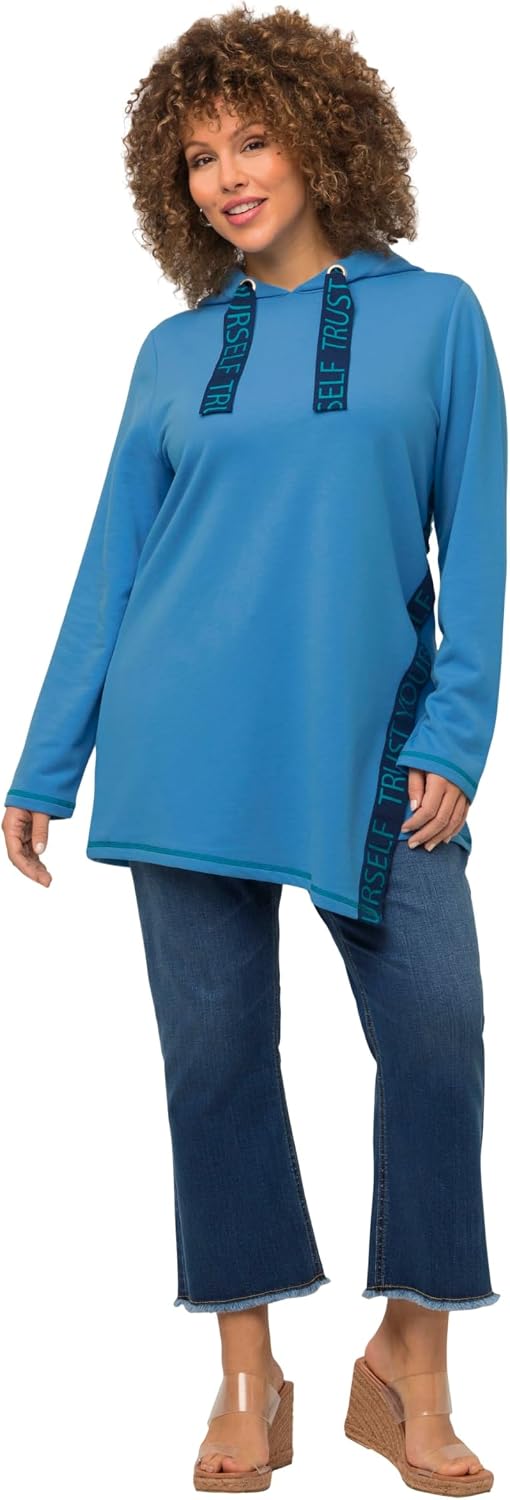 Detalle de ULLA POPKEN Hoodie con nastri motivi scritta, cappuccio, maniche lunghe – Felpa donna