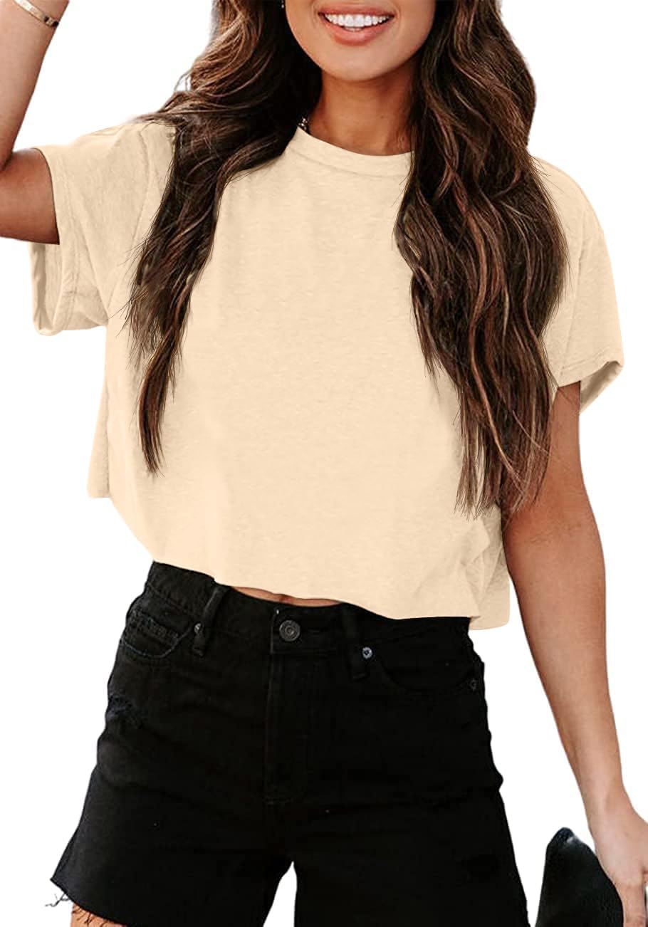 Detalle de Tankaneo Crop Tops Damen Oversize – Sommer-Top mit Rundhals, Loose Fit