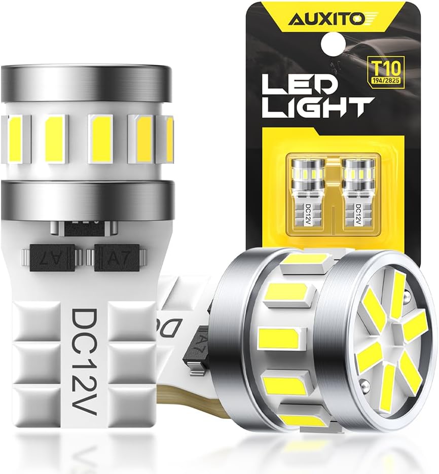 Detalle de AUXITO T10 LED Bulbs 6500K Bright White – Pack of 2 (W5W/194/2825) for CANBUS Error-Free Vehicle Lighting