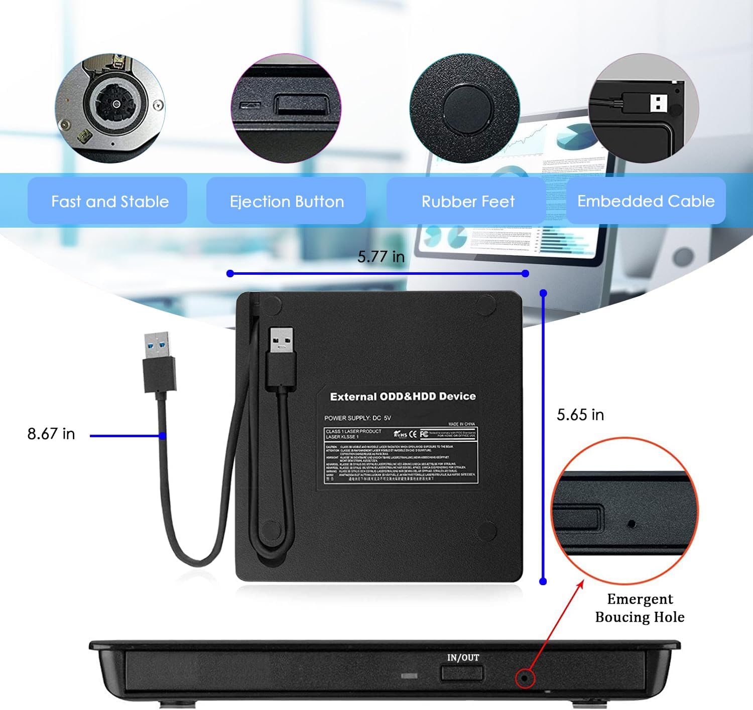 Thumbnail 4 de Antika externes DVD-Laufwerk / CD-DVD-Brenner mit USB 3.0 für Laptop & Desktop (CD/DVD-RW, Plug & Play)