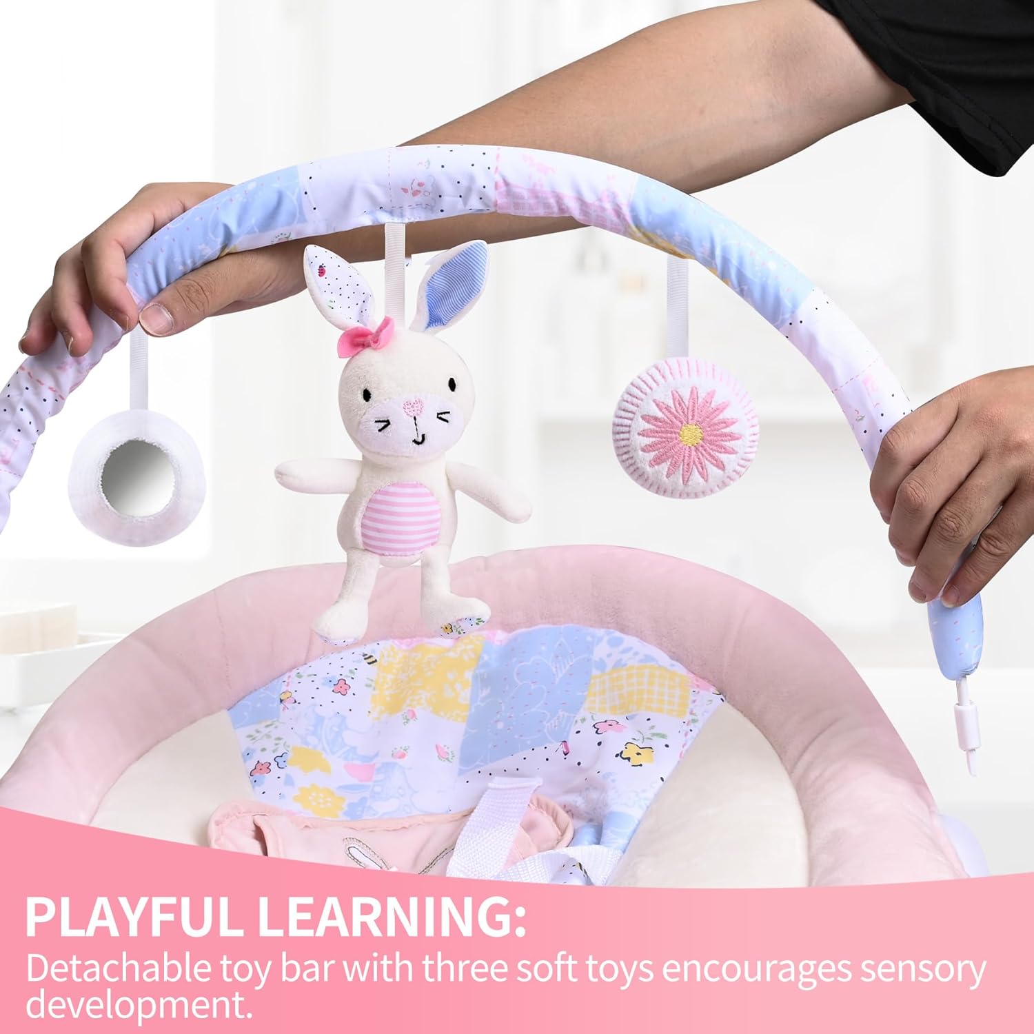 Thumbnail 5 de LADIDA Soft and Padded Baby Bouncer with Soothing Music and Vibration (Pretty Pink Rabbit Theme)