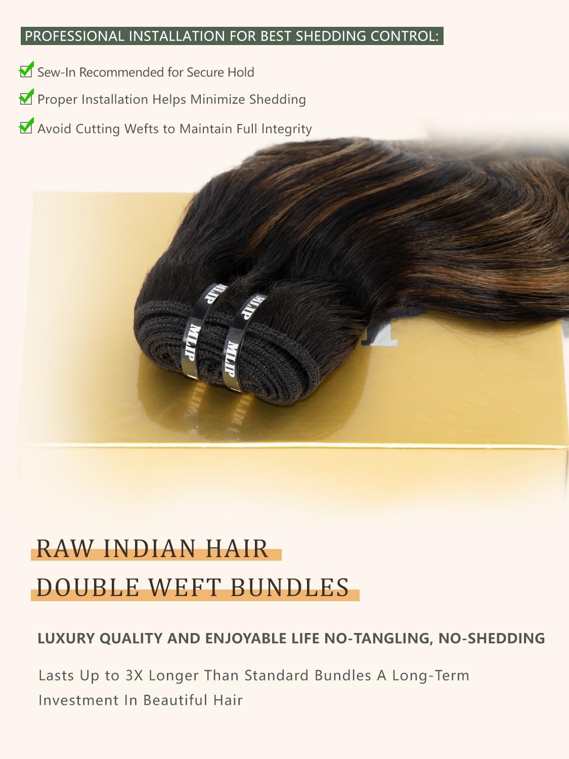 Thumbnail 4 de MLIP Raw Indian Human Hair Body Wave (3 Bundles) — 100% Unprocessed, Near-Zero Tangle & Shedding, 24–28 in