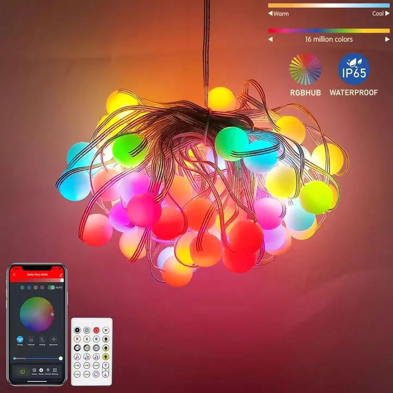 Detalle de KYUQY sdrf34f Smart Fairy Lights, 10 m RGB, Music Sync and USB Powered