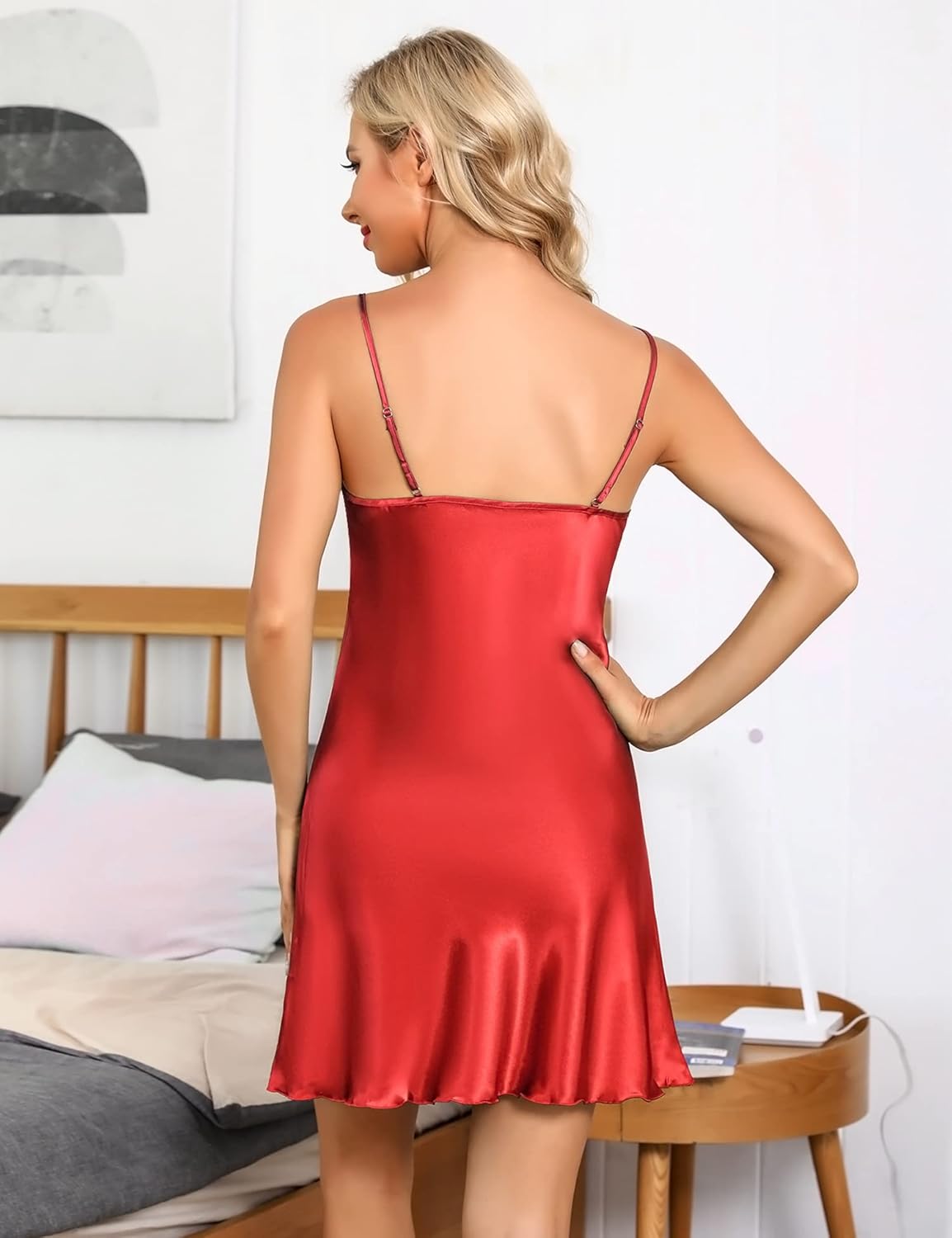 Thumbnail 3 de Marvmys nuisette satin longue pour femme à bretelles réglables