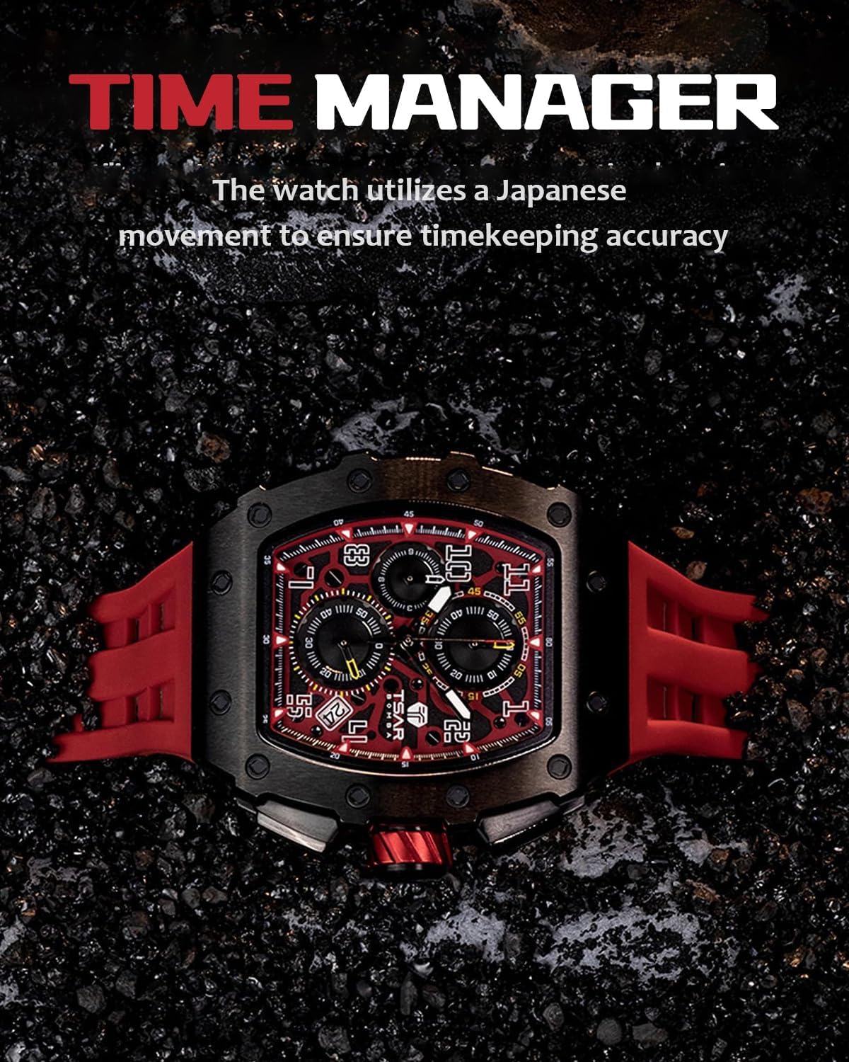 Detalle de TSAR BOMBA Montre de luxe pour homme à quartz japonais, étanche 50 m, affichage de la date