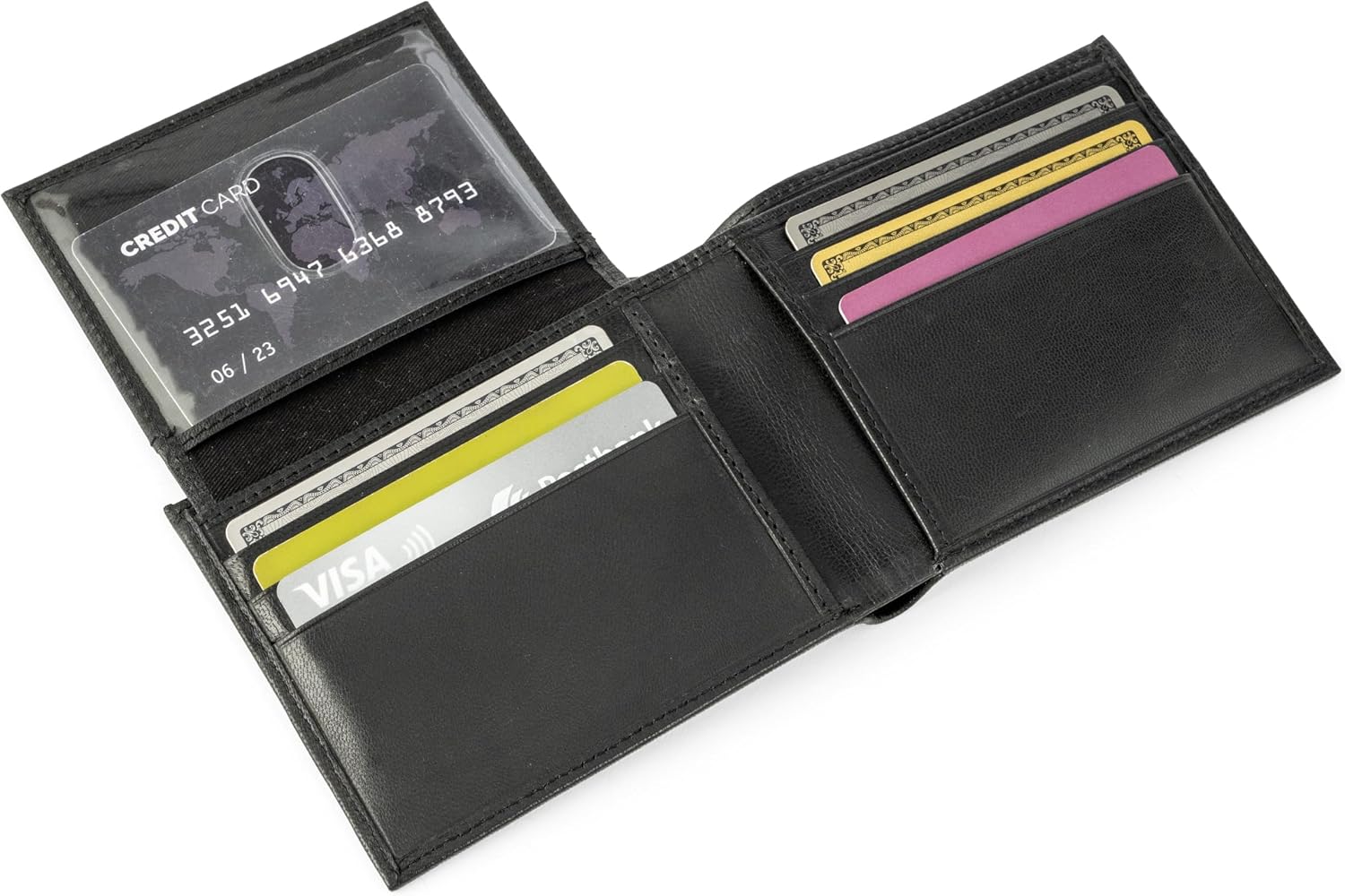 Detalle de Berliner Bags Peter Portefeuille Homme en Cuir Véritable – Protection RFID, 8 emplacements, 2 fenêtres ID, 12 x 9,5 cm – Noir