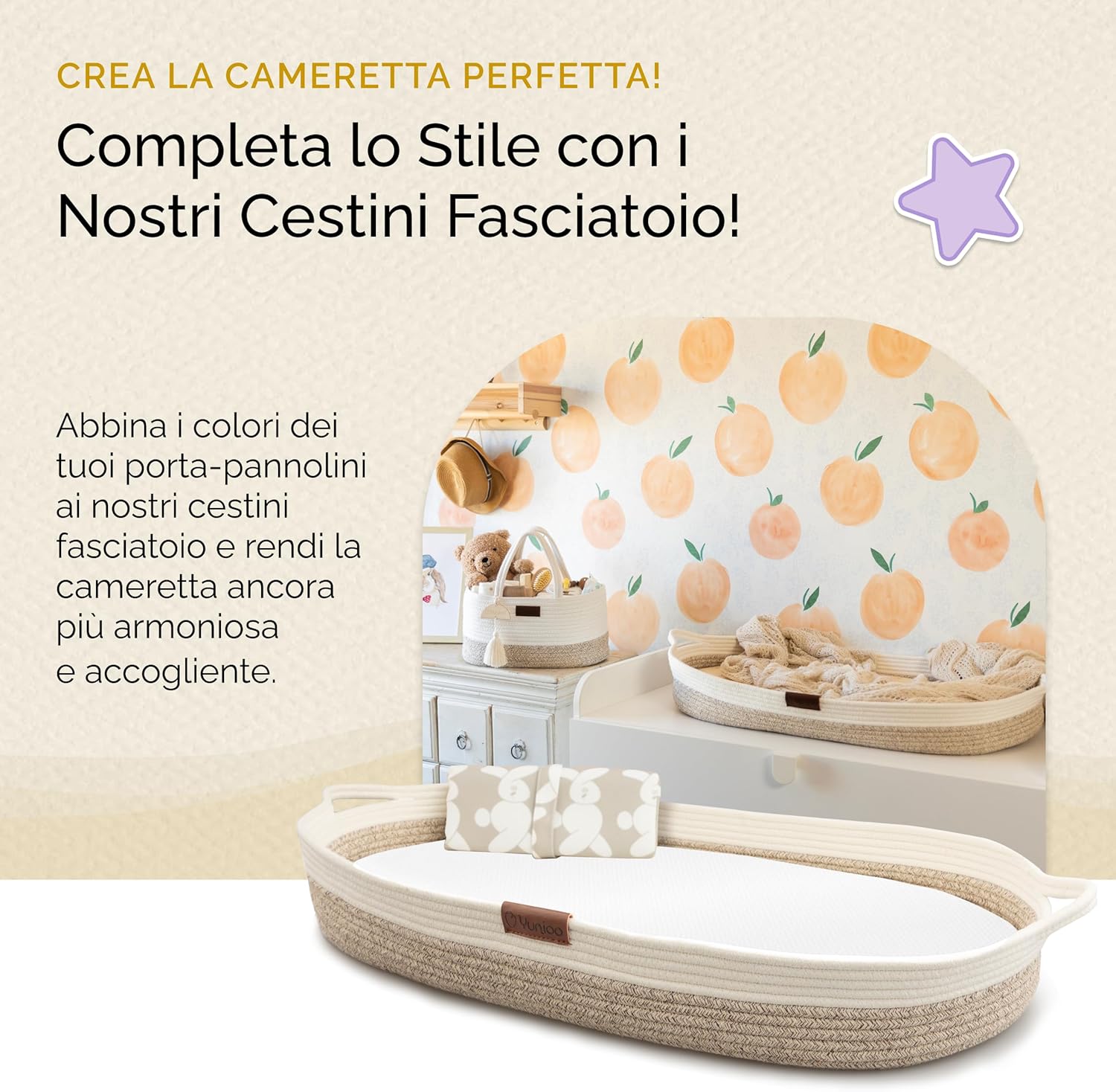 Thumbnail 6 de Yunioo Cestino Porta Pannolini: organizer per fasciatoio con scomparti staccabili e maniglie robuste