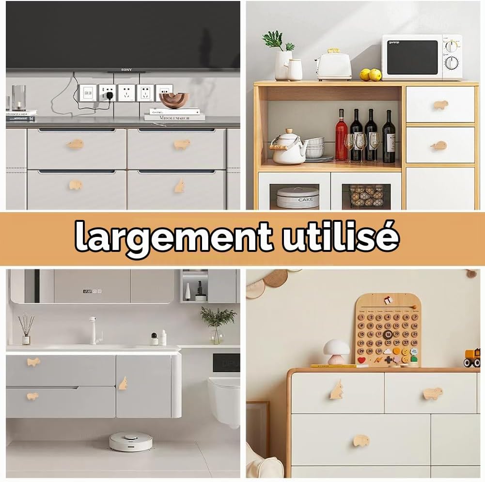 Detalle 1 de Aolso houten kastknoppen in diervorm met schroeven, set voor meubels
