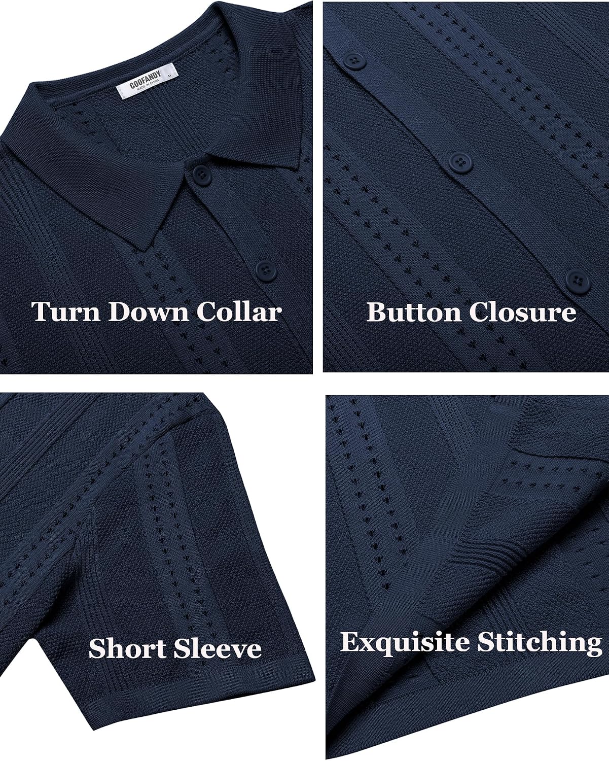 Detalle 2 de COOFANDY Men's Knit Shirt, Short Sleeve