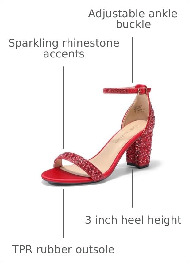 Detalle de DREAM PAIRS 59938 Women's Block Heel Sandals with Rhinestone Detail