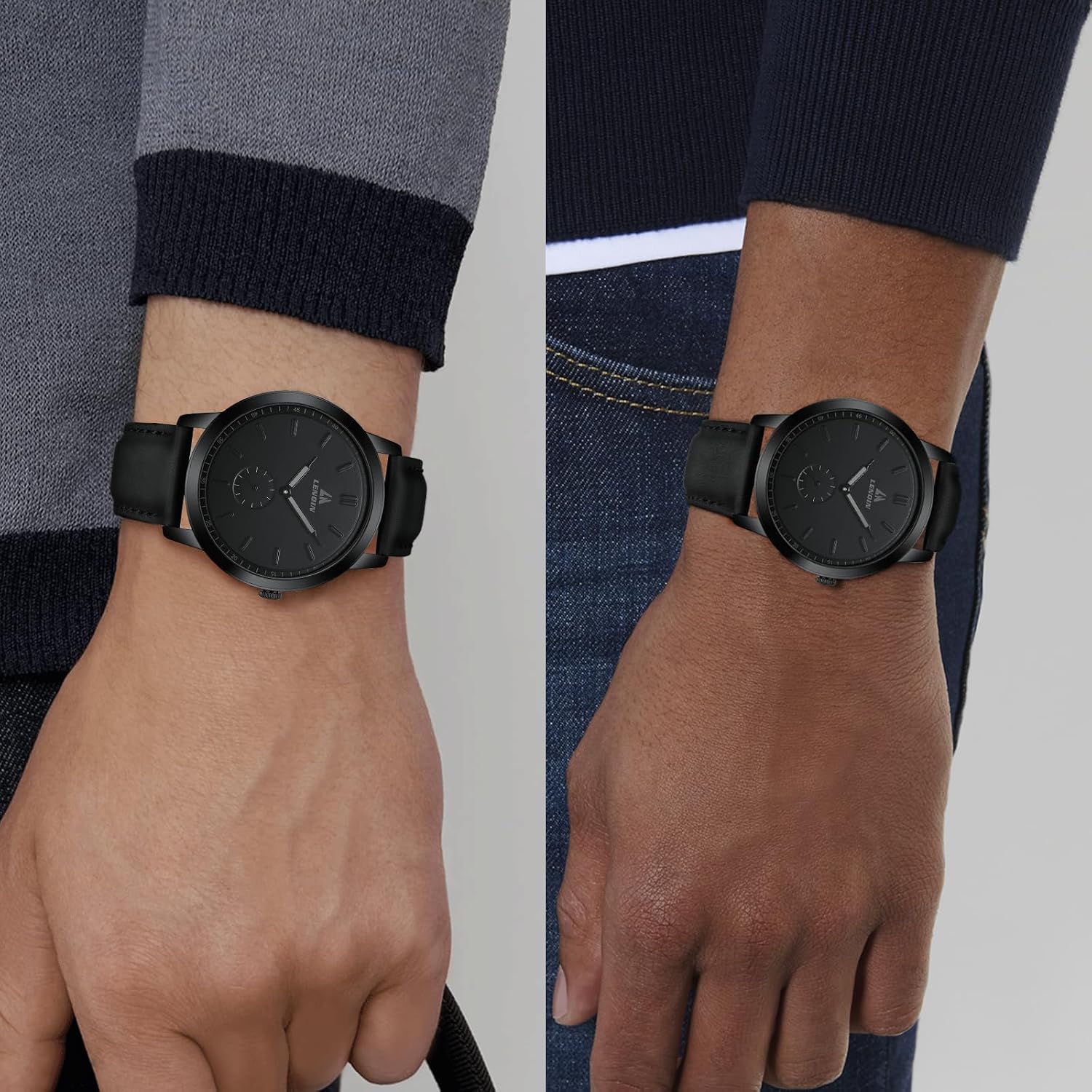 Detalle 2 de LN LENQIN Herren-Armbanduhr mit Lederband, analoges Quarzwerk und 3 ATM Wasserschutz