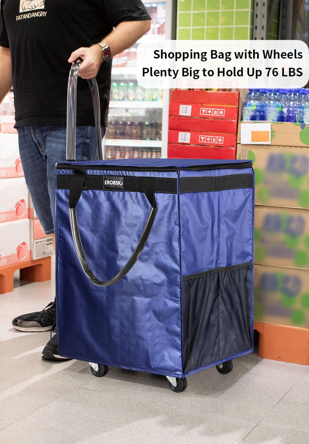 Thumbnail 1 de Medium Navy Reusable Grocery Bag on Wheels, 70L Foldable Rolling Tote with 4 Heavy-Duty Wheels