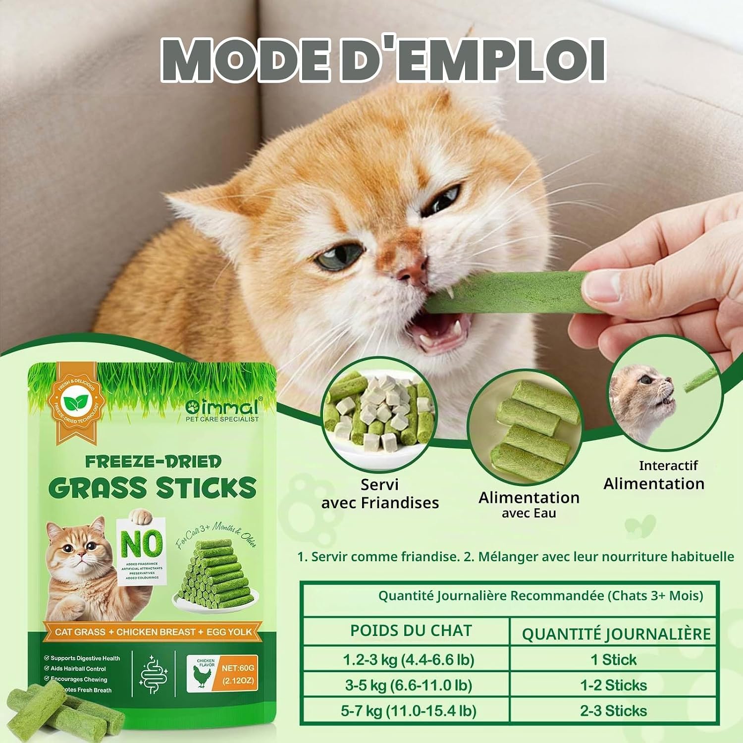 Detalle de YijiaXingzhou gevriesdroogde kattensnacksticks van 60 g met kip en eigeel