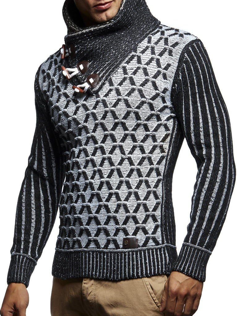 Detalle de Leif Nelson LN5385 : pull en tricot à col châle pour homme, coupe ajustée et polyvalent