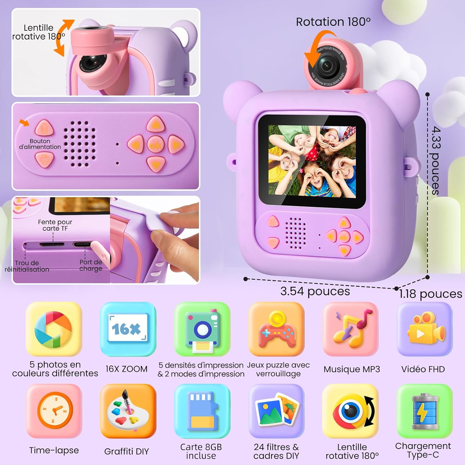 Thumbnail 1 de ARNSSIEN Appareil photo instantané enfant 180°