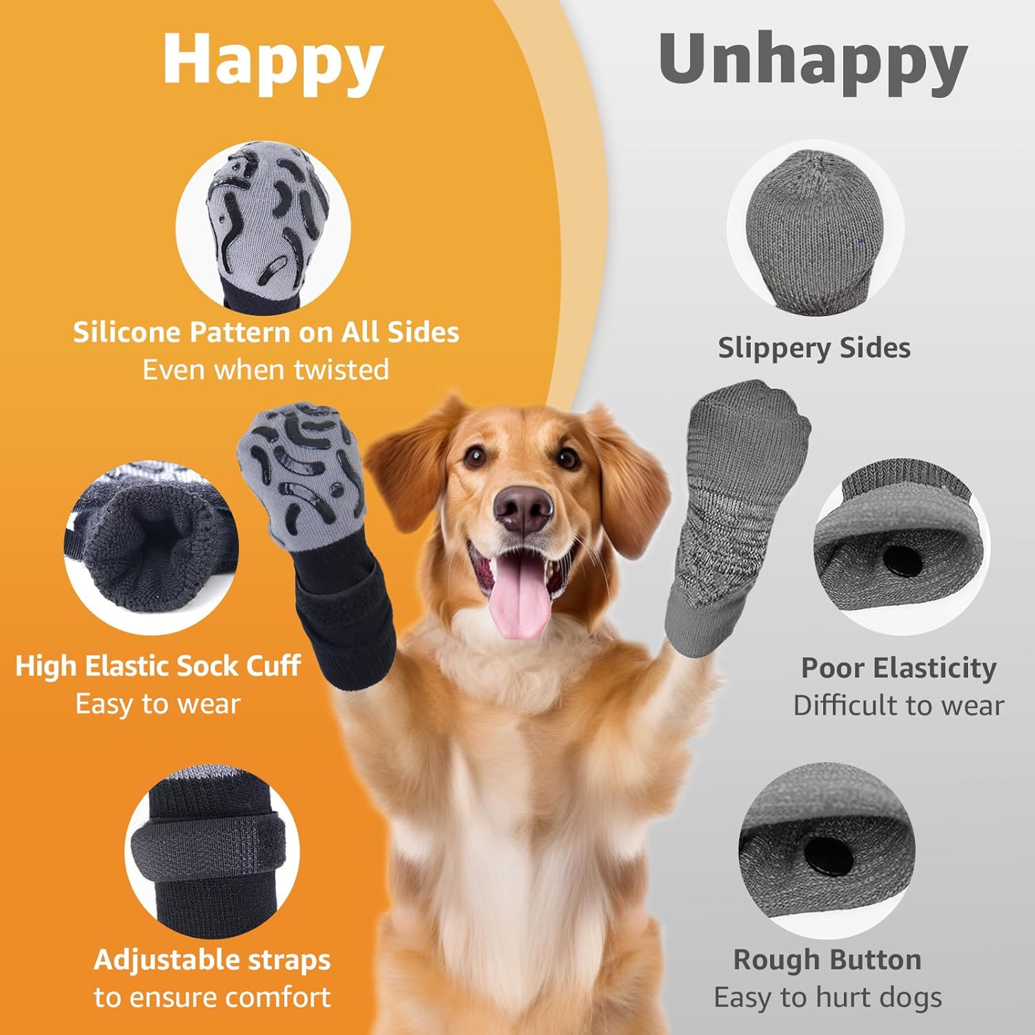 Thumbnail 3 de 2 Pairs Dog Socks with Grips (Paws Stop Licking) – Anti-slip adjustable paw protectors, Size L