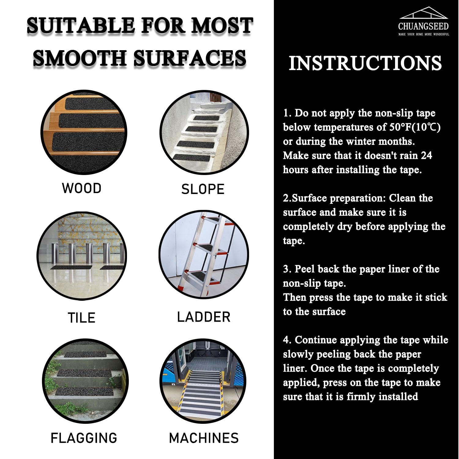 Thumbnail 6 de CHUANGSEED Heavy Duty Anti Slip Tape 12" x 35Ft – Durable, Weatherproof Traction Tape for Indoor & Outdoor Safety