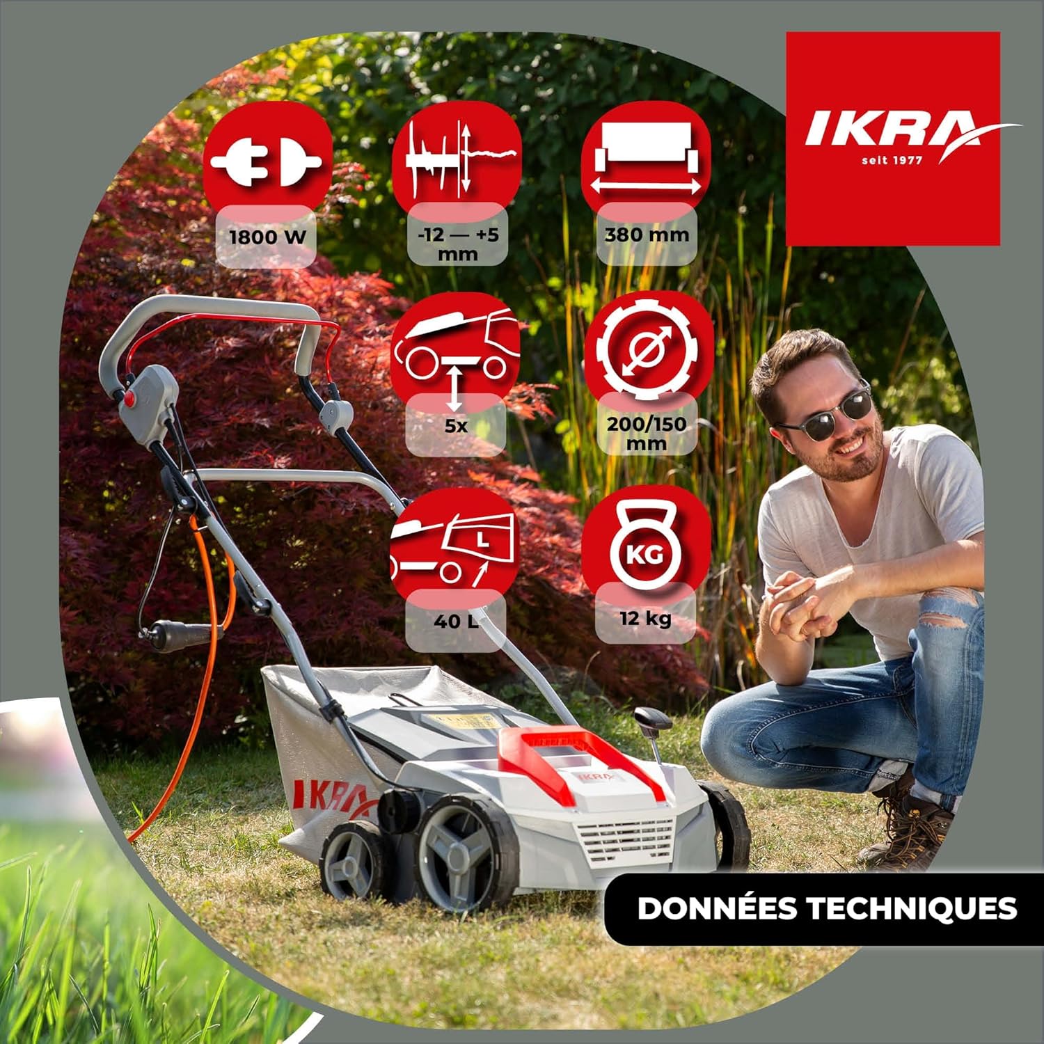 Detalle de IKRA IEVL 1838 scarificateur aérateur électrique 2-en-1, 38 cm et 1800 W