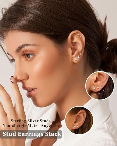Thumbnail 1 de AVOTTO 5 Pairs Stud Earrings for Women – Hypoallergenic S925 Silver Set