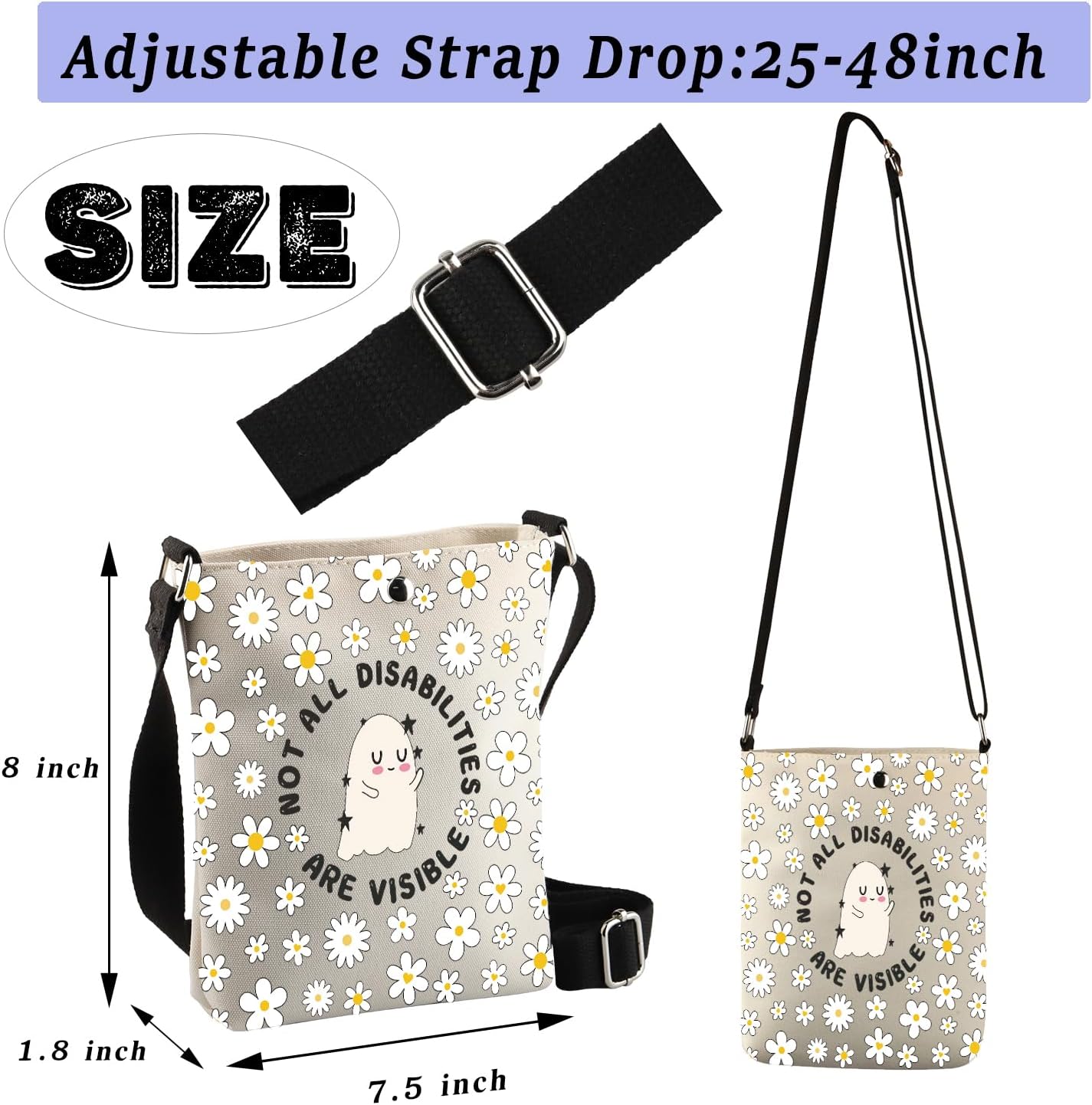 Detalle de PLITI Not All Disabilities Are Visible Crossbody Bag – Invisible Disabilities Gift