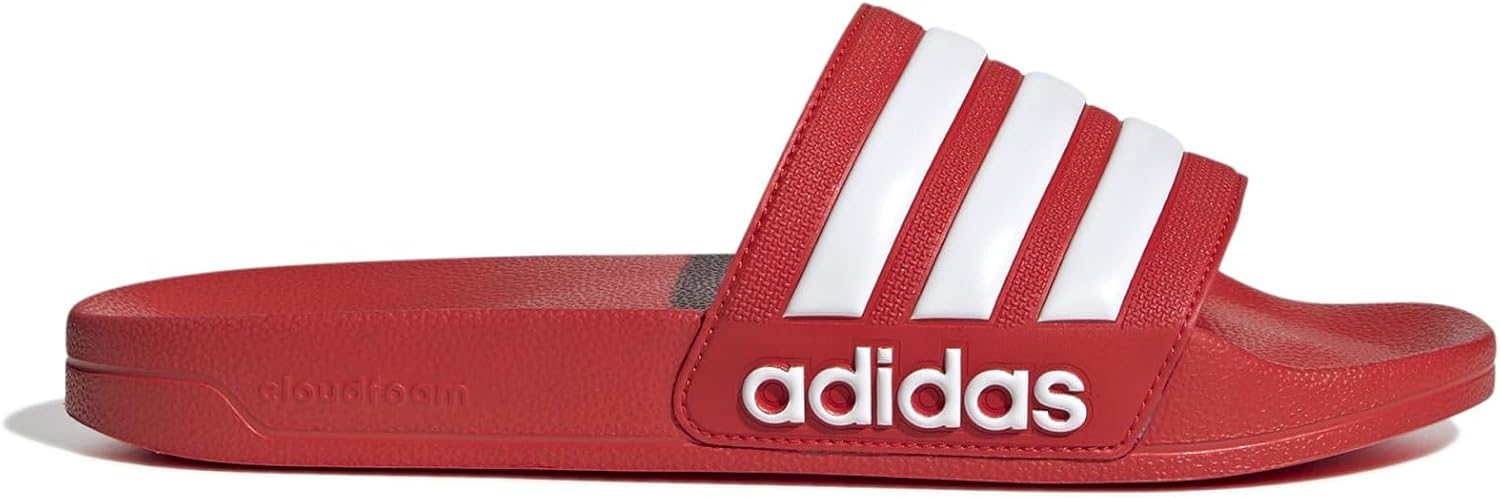 Detalle de adidas Unisex Adilette Shower Slides in Vivid Red/Cloud White, UK 7
