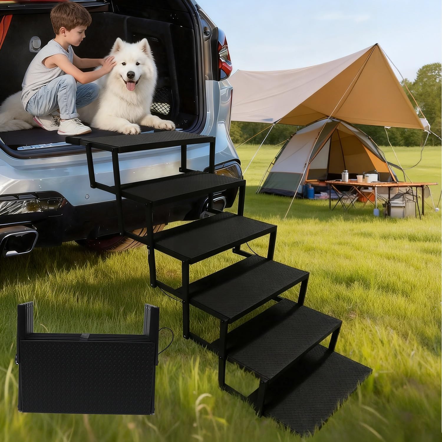 Detalle de Klappbare Hundetreppe fürs Auto – Hundeleiter mit 6 Stufen bis 90 kg