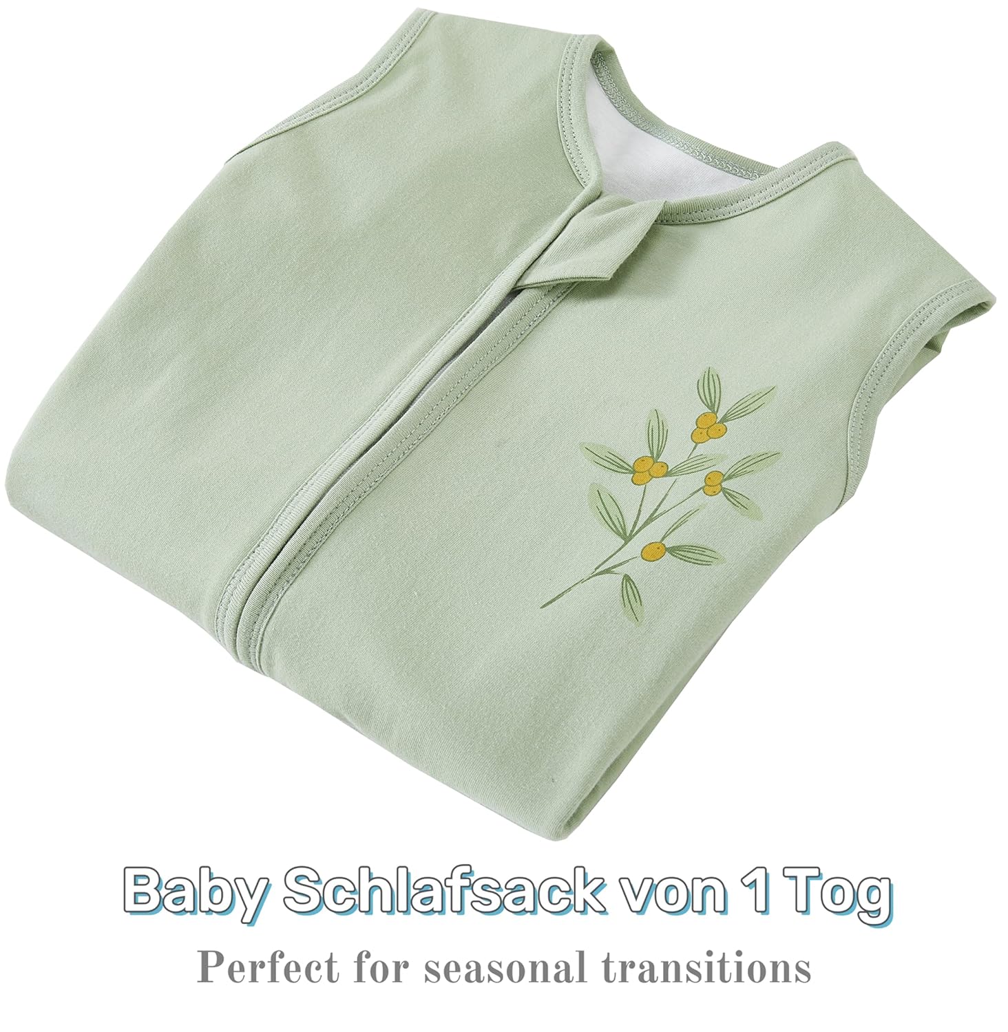 Thumbnail 1 de Chilsuessy Baby Schlafsack mit Füßen 1 Tog aus 100% Baumwolle (Grün, 90 cm) für Babyhöhe 100–110 cm