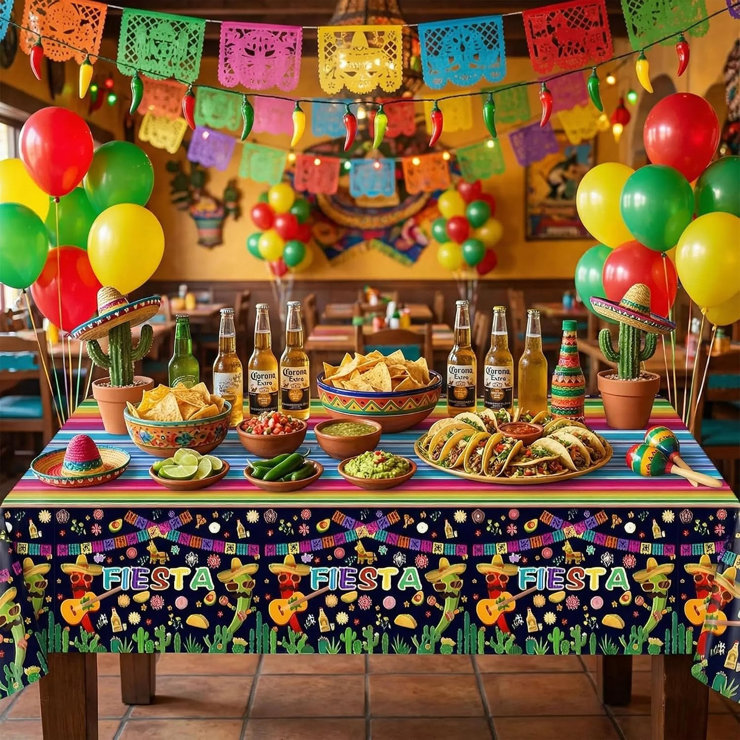 Detalle 2 de Mexican Fiesta Disposable Tablecloth 54 × 108 Inches