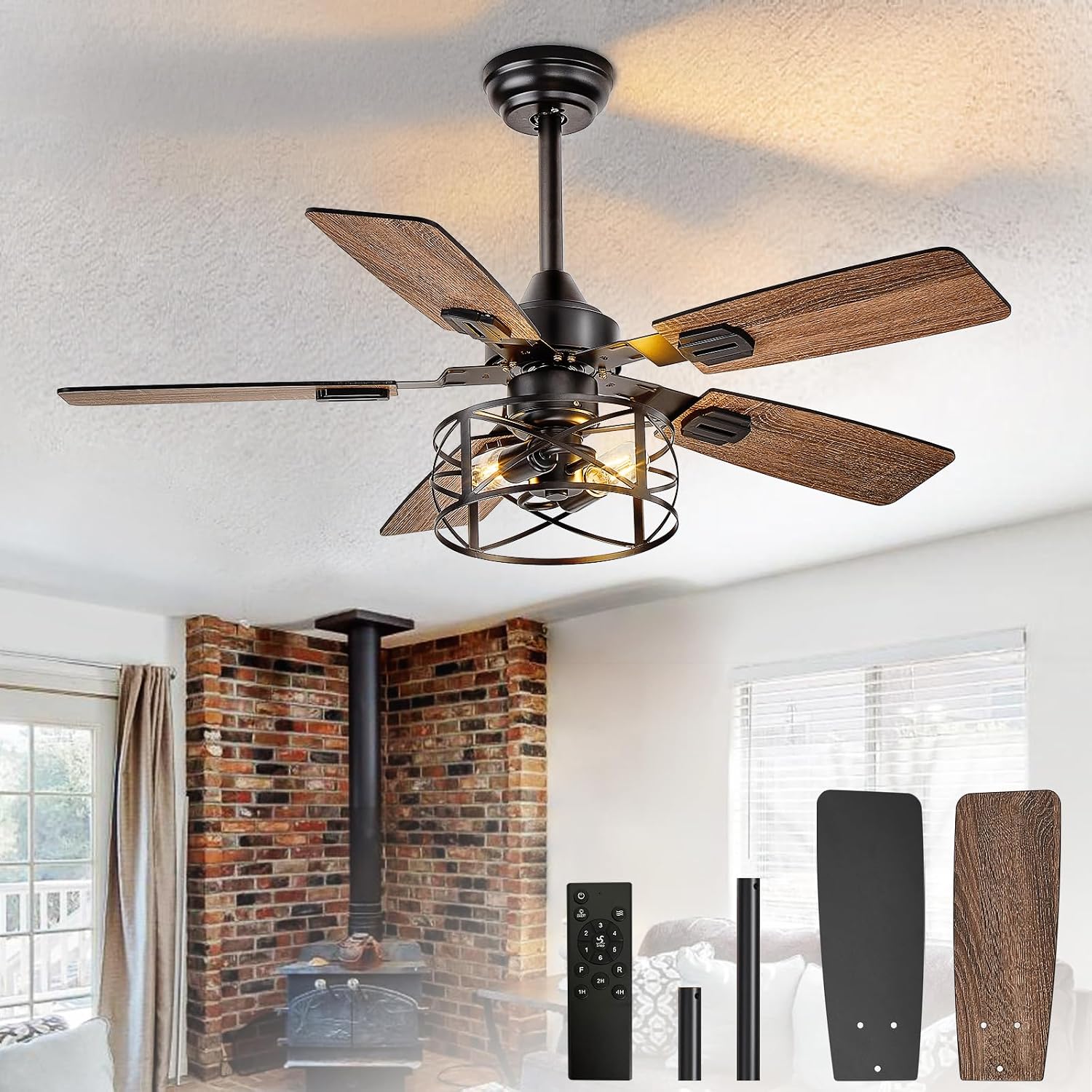 Detalle de Depuley WS-FPZ188-35C-BK-AP 42-Inch Ceiling Fan with Light, Remote and Dual-Finish Blades