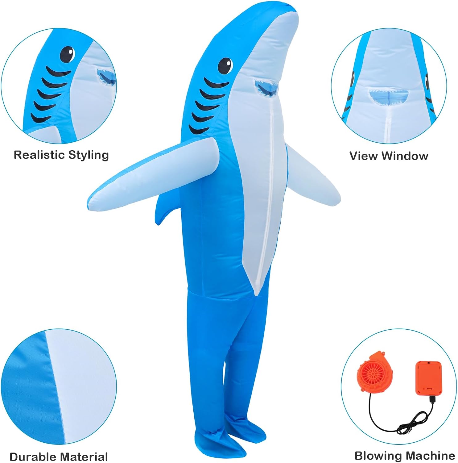 Thumbnail 2 de Adult Inflatable Shark Costume, Full-Body Standing Design in Waterproof Polyester