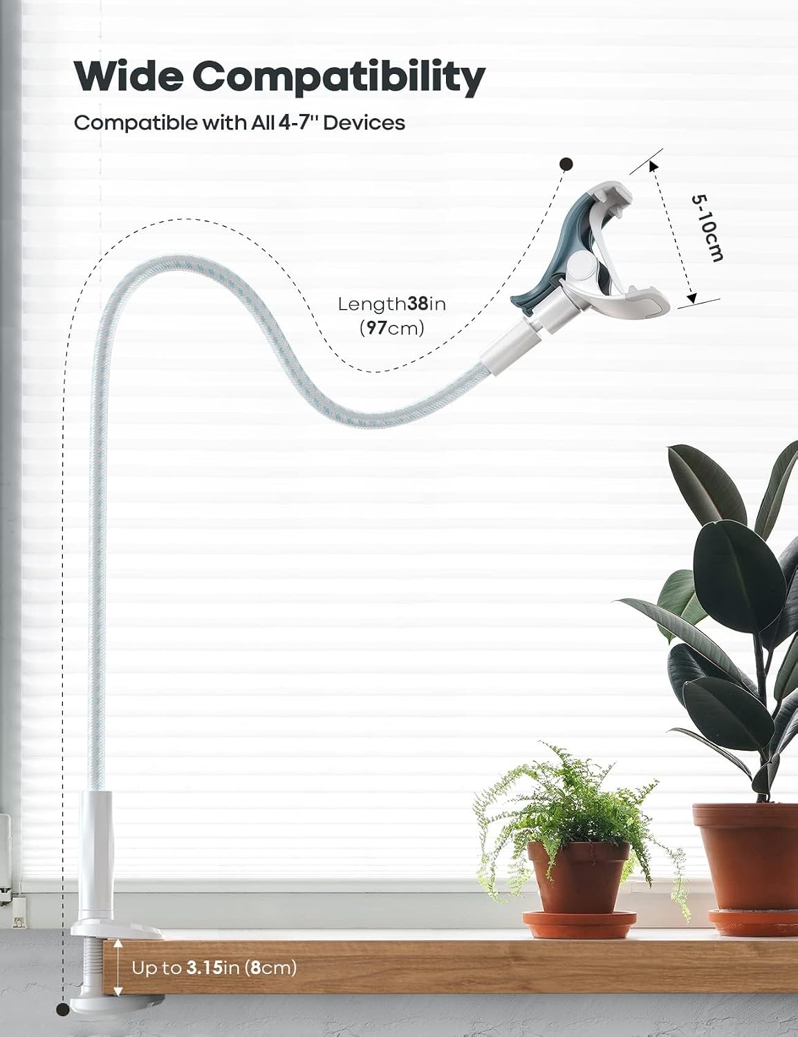 Detalle de Lamicall Gooseneck Phone Holder, 38.6-Inch Arm, 360° Adjustable Clamp