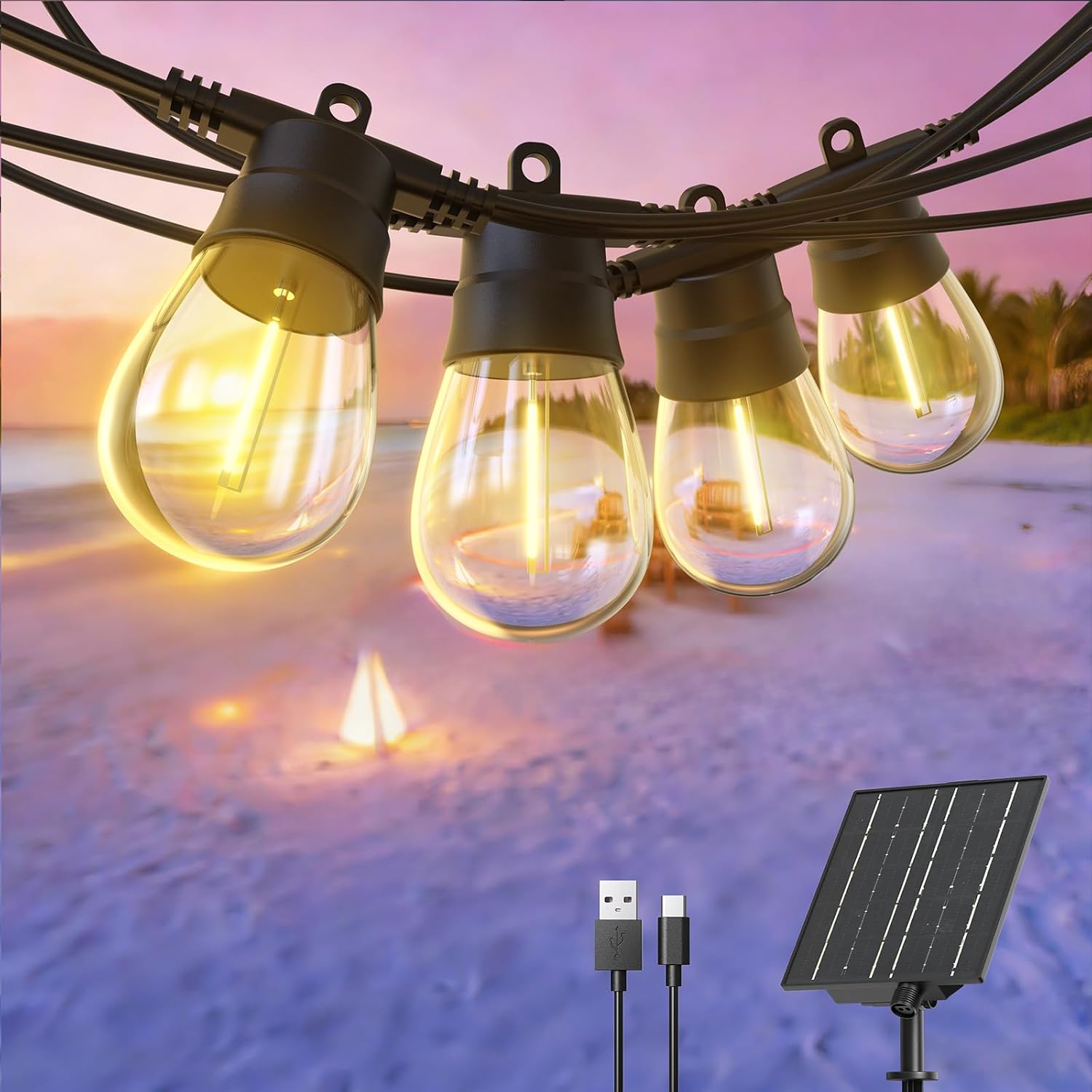 Detalle de Quntis solar string lights, 54 ft