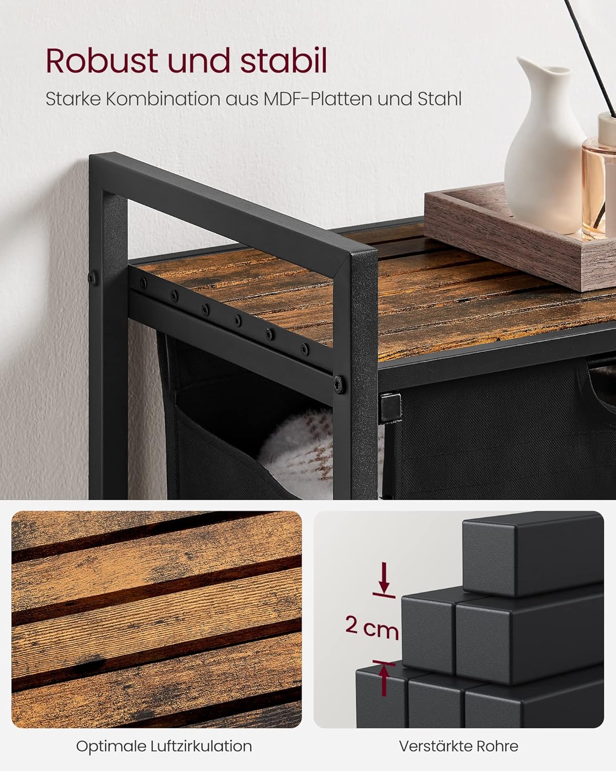 Detalle 2 de Wäschekorb 2 Fächer 92 L von VASAGLE