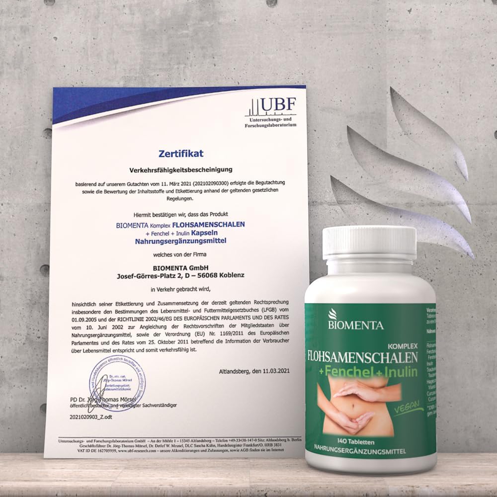 Detalle 2 de BIOMENTA Flohsamenschalen Komplex 140 Tabletten đ