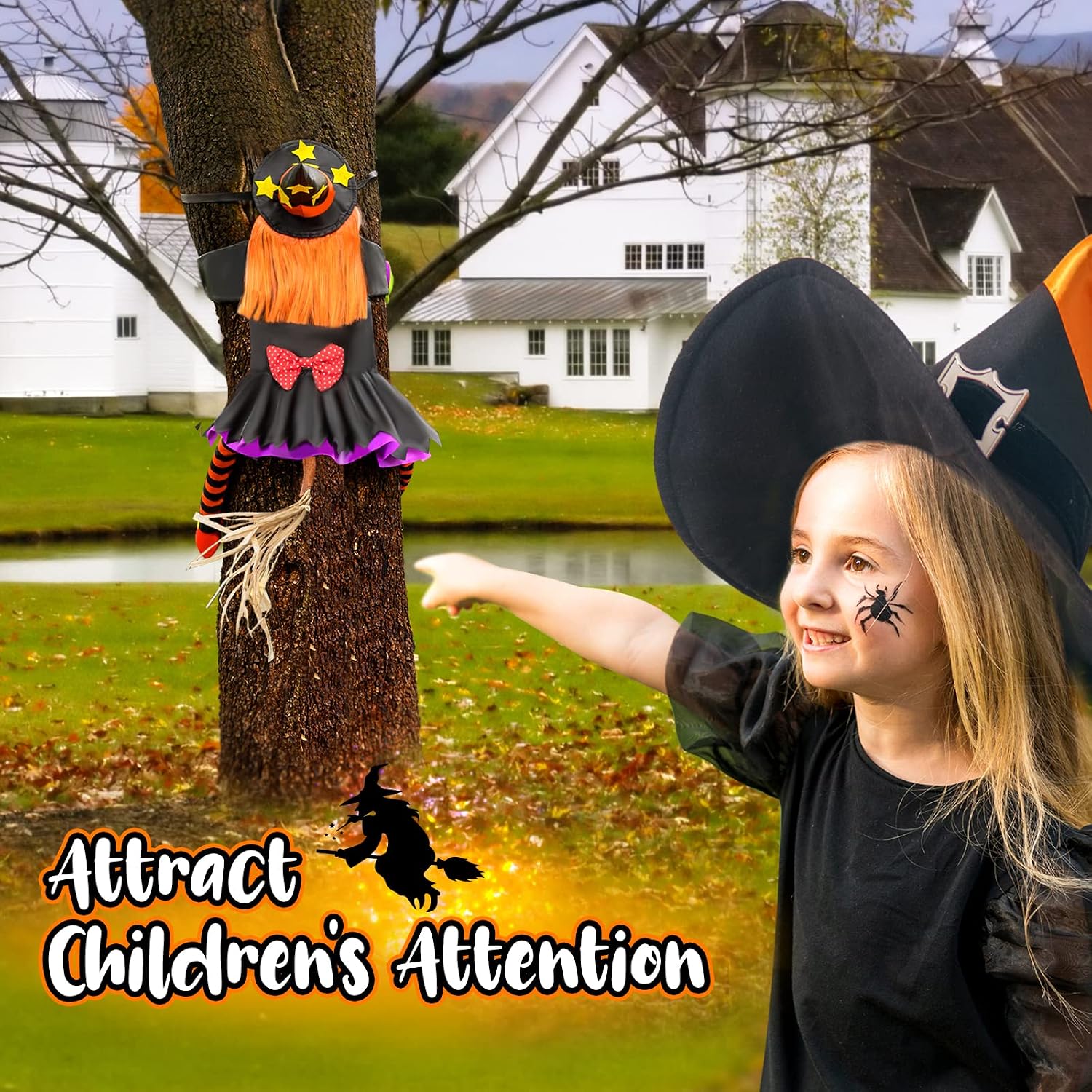 Detalle 2 de Bswalf 44-Inch Crashing Witch Halloween Hanging Yard Decoration