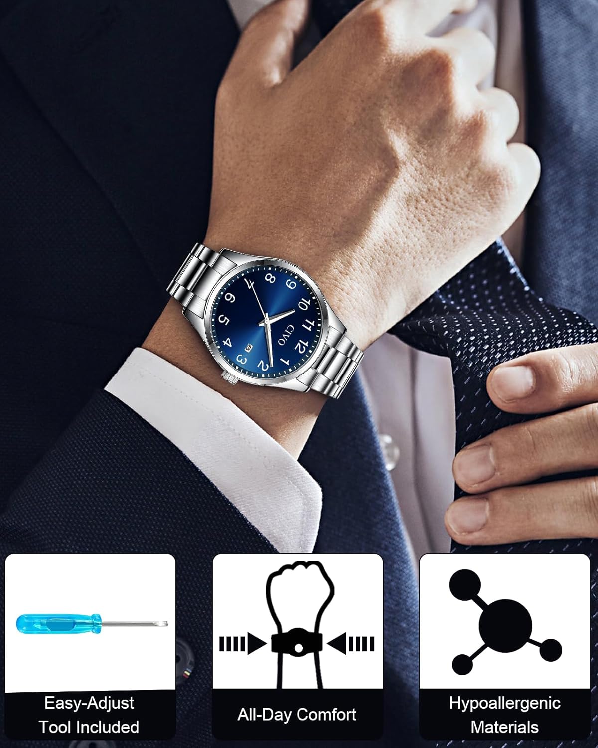Thumbnail 2 de CIVO Herren-Armbanduhr mit großem Ziffernblatt, Edelstahlband und Datumsanzeige – Ruhestand & Geschenkideen