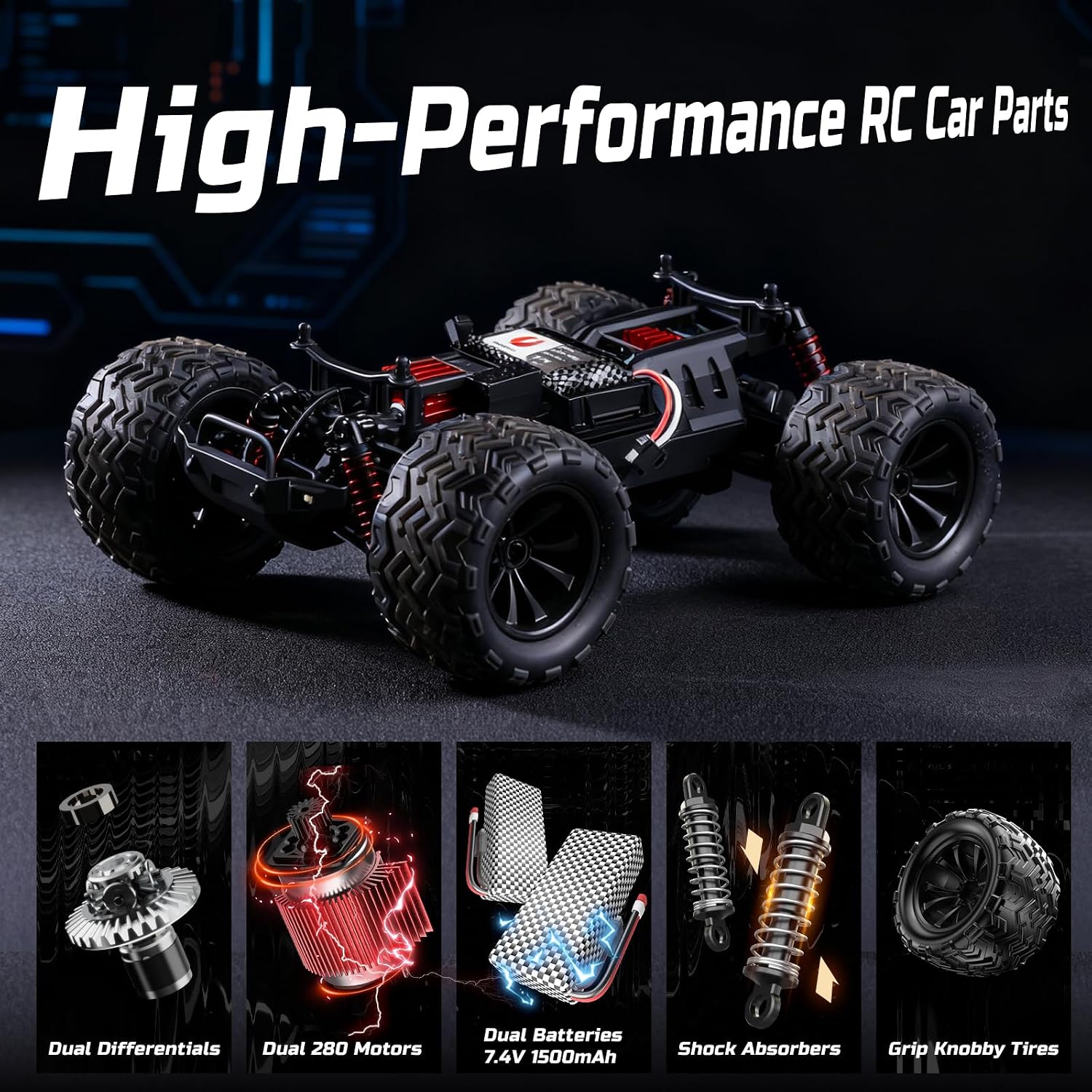 Thumbnail 6 de DEERC RC Auto 1:16 4WD High Speed (bis 40 km/h) – Doppel-Motor, Doppel-Differential & 2 Akkus